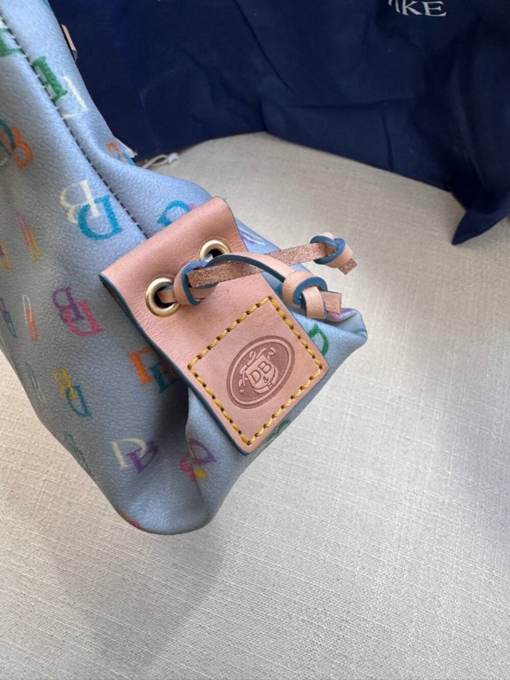 VTG NWT Dooney & Bourke Y2K Blue Rainbow Monogram Satchel Vachetta Leather Trim - Picture 10 of 16